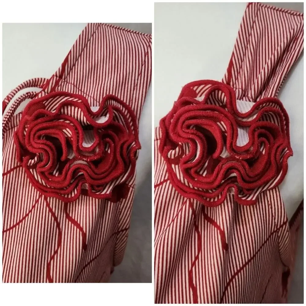 New York and Company Rosette Floral Print Sleeveless Romantic Red Top, Medium - Picture 8 of 8